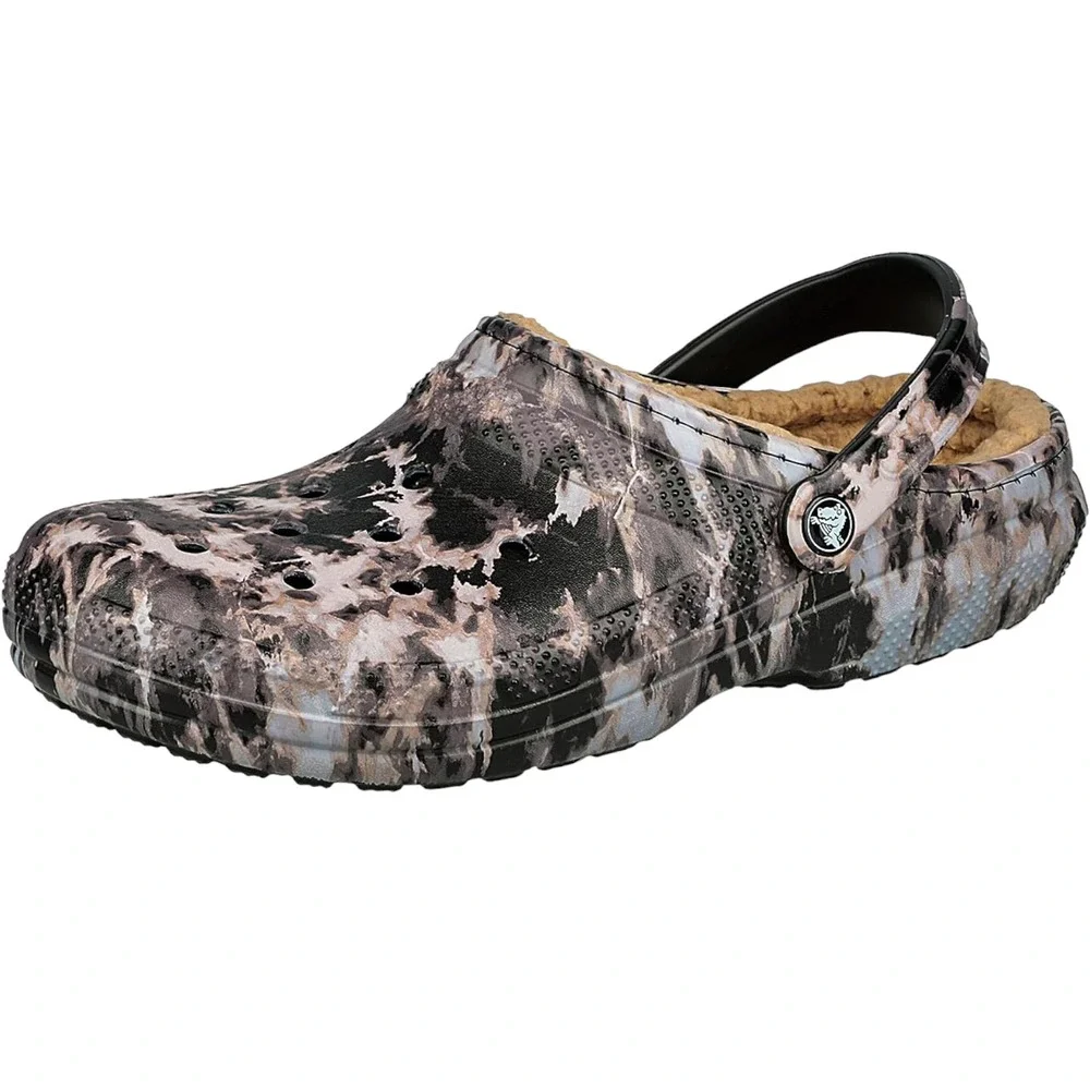 Crocs Classic Lined Tie Dye Clog Black/Bleach Dye Adult Men's Size 4 / Women's 6